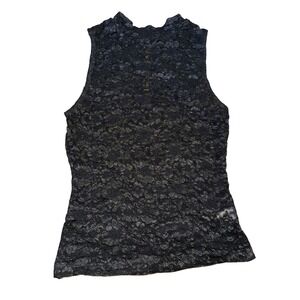 Val-Mode Black Lace Sleeveless Top  Medium Vintage Sexy Retro Goth Punk Rock Hot
